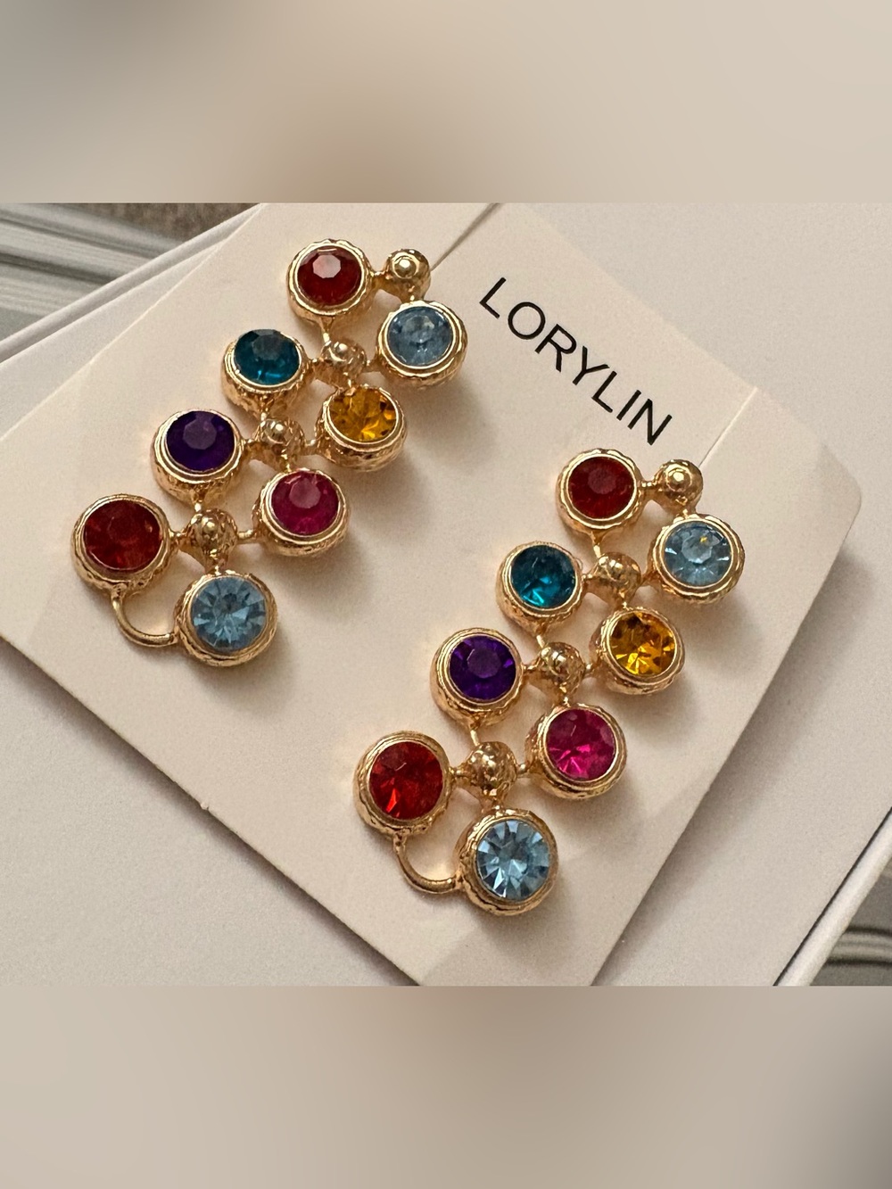 Gold Multicolor Crystal Drop Earrings - Colorful Gem Statement